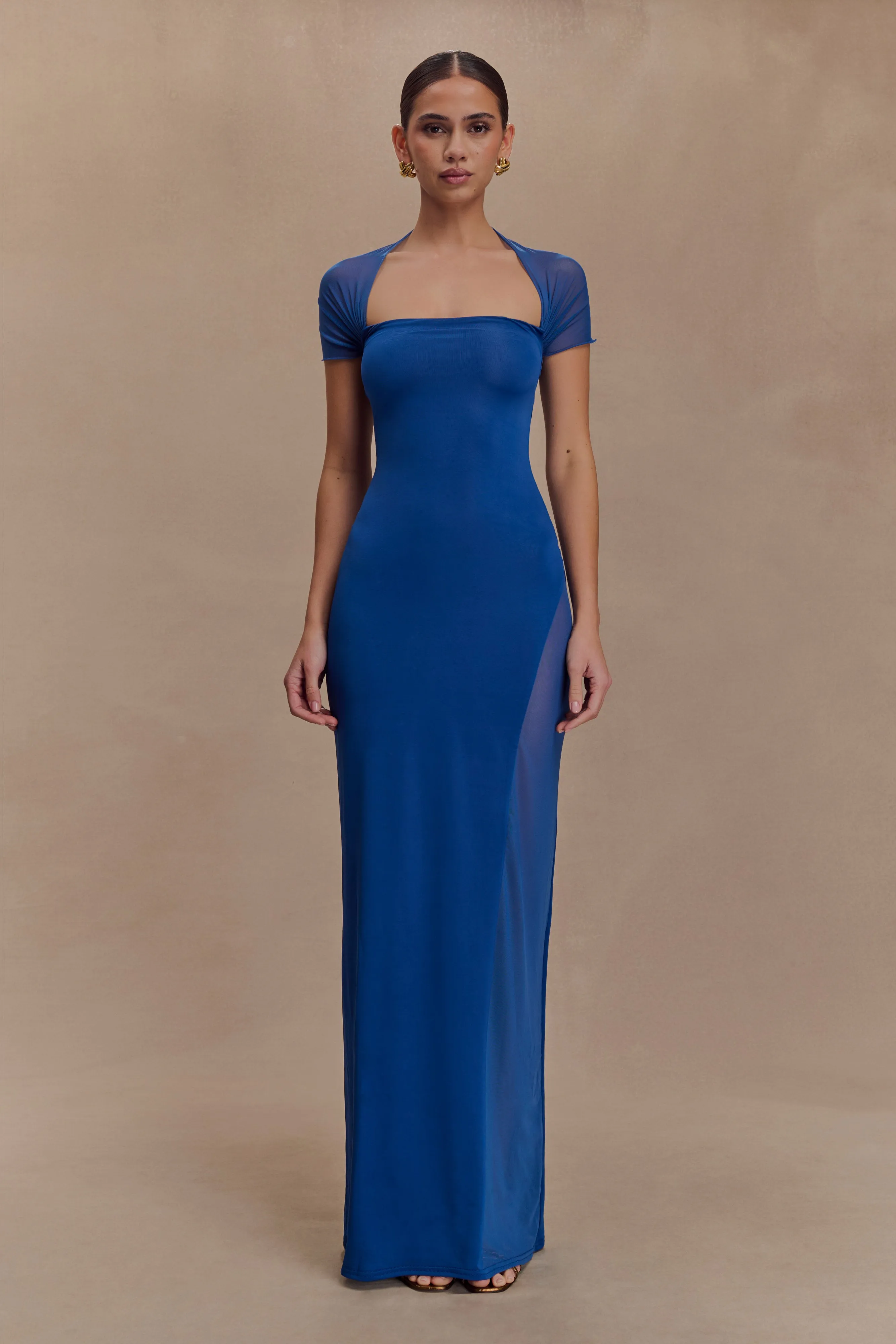 Smooth Design Comfort Stretch Wyatt Slinky And Mesh Maxi Dress - Cobalt Blue