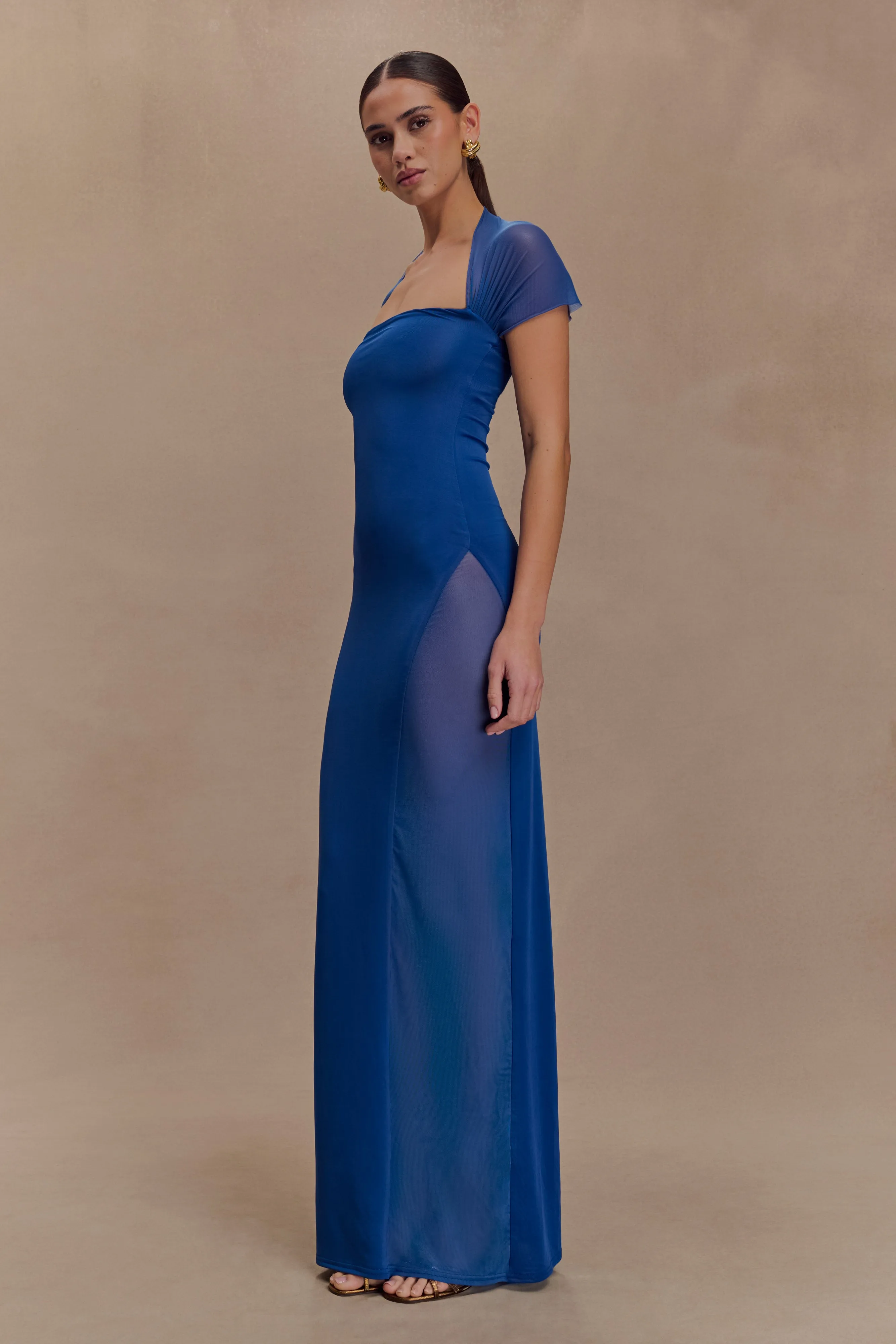 Panelled-Design Wyatt Slinky And Mesh Maxi Dress - Cobalt Blue