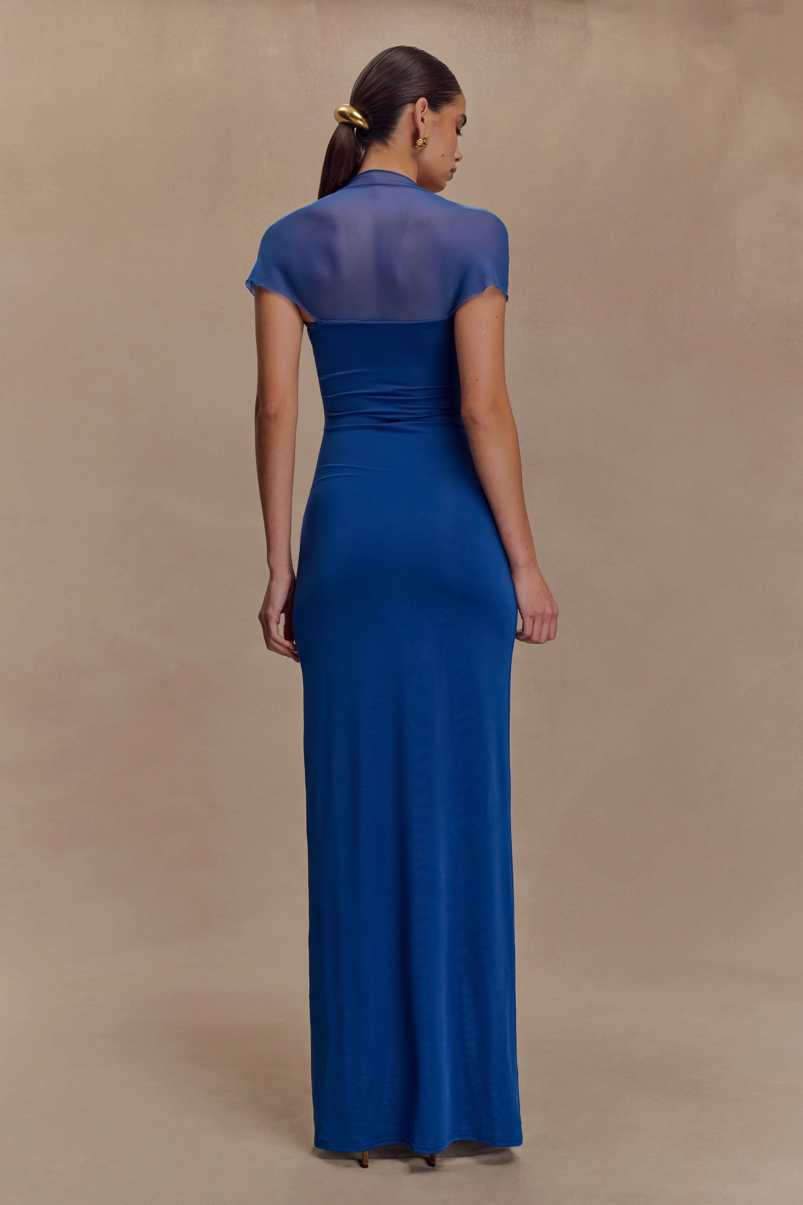 Wyatt Slinky And Mesh Maxi Dress - Cobalt Blue Feminine Look All-Purpose Wear