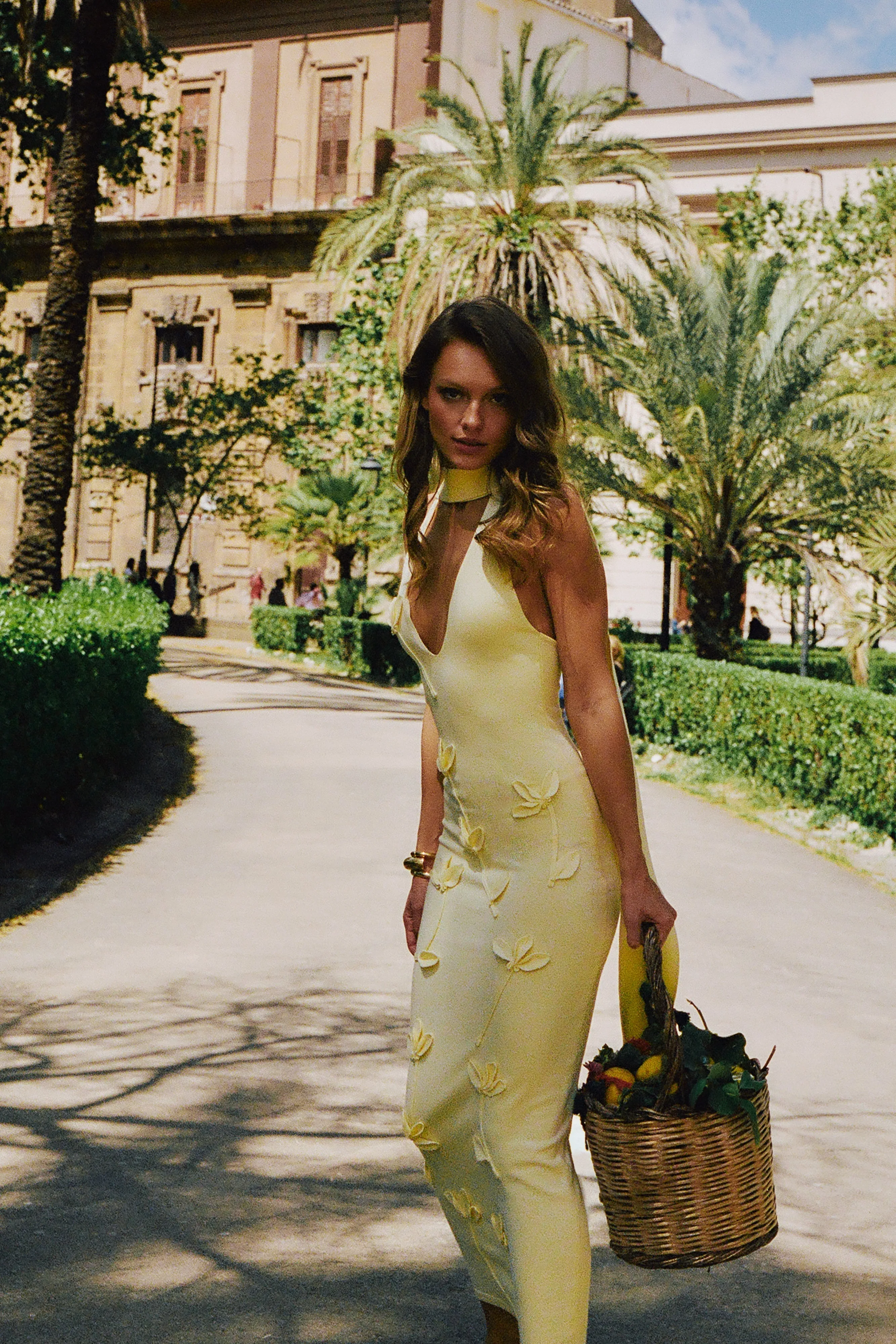 Easy and Effortless Light Weave Wynn Floral Knit Midi Dress - Lemon