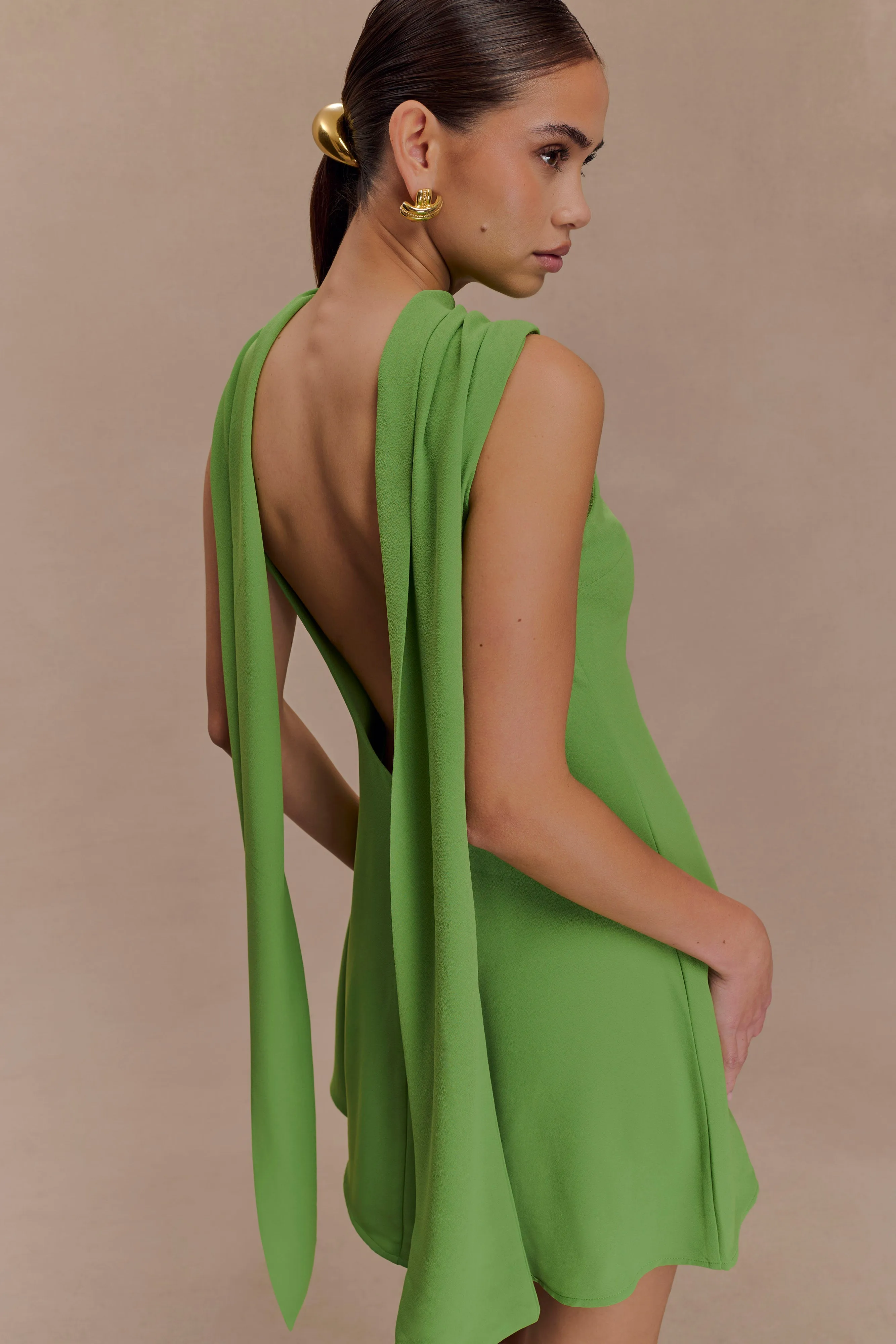 Wynter Scarf Draped Mini Dress - Green Luxurious Feel BreathableFabric