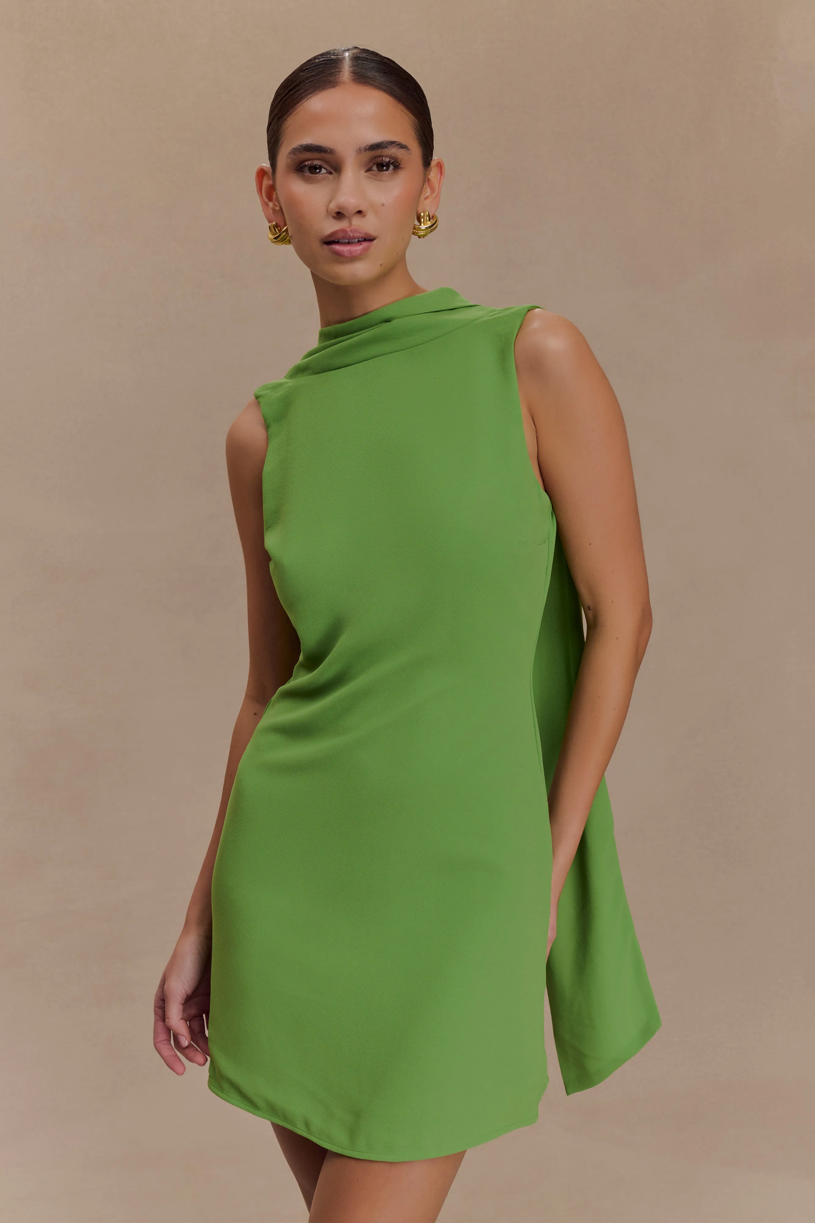 Layered Comfort Wear Wynter Scarf Draped Mini Dress - Green