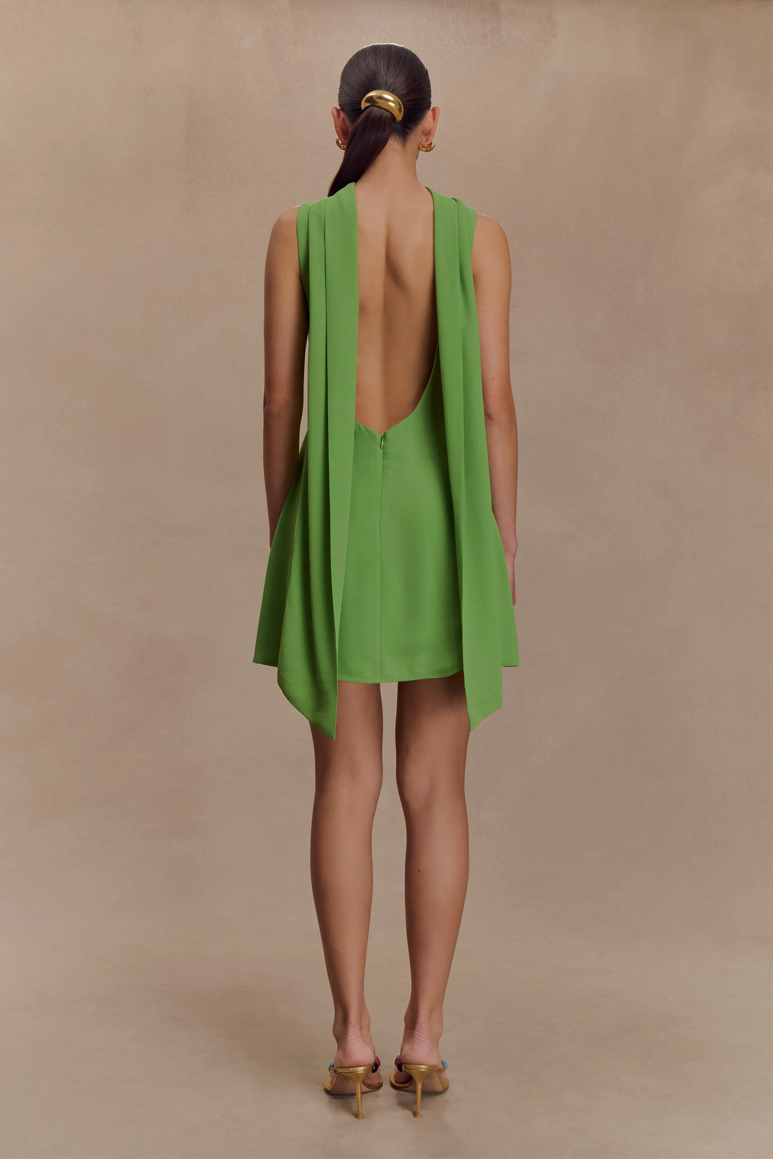 Elegant Mature Relax Flex Wynter Scarf Draped Mini Dress - Green