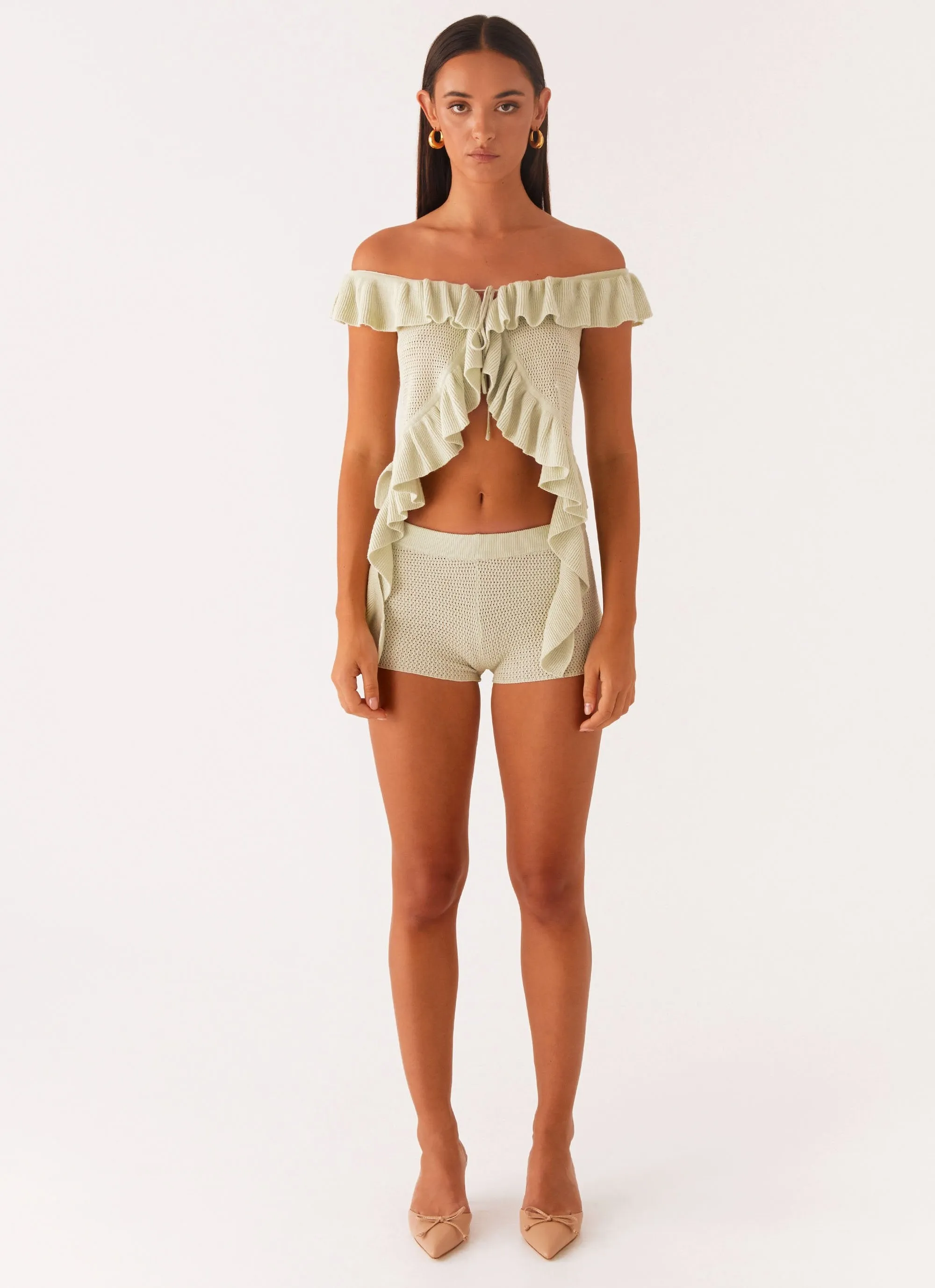 Bowen Off Shoulder Knit Top - Mint Relaxed casual fit