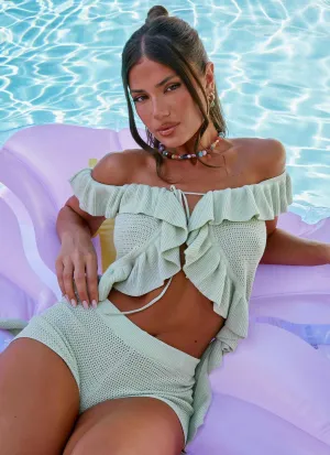 Bowen Off Shoulder Knit Top - Mint Recycled Polyester