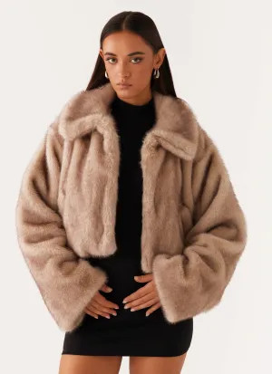 Fleece Lined Yasmina Faux Fur Jacket - Beige