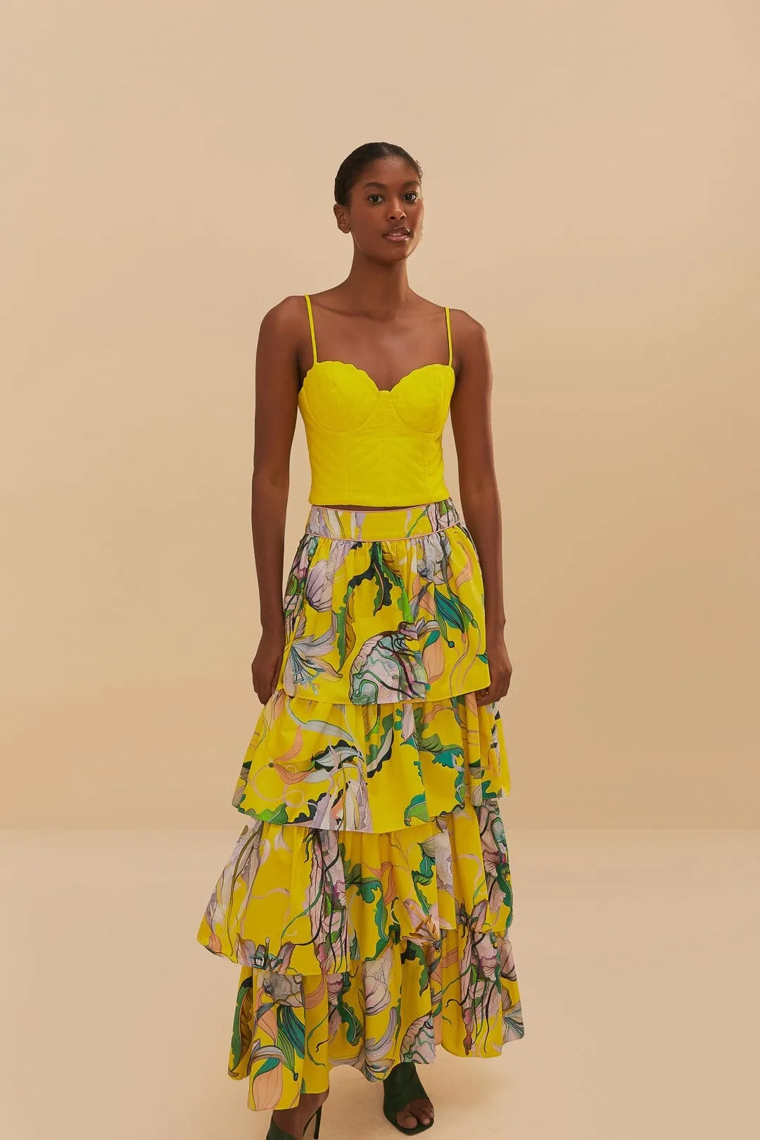 Yellow Jellyfish Bouquet Maxi Skirt Button Details Weekend Style