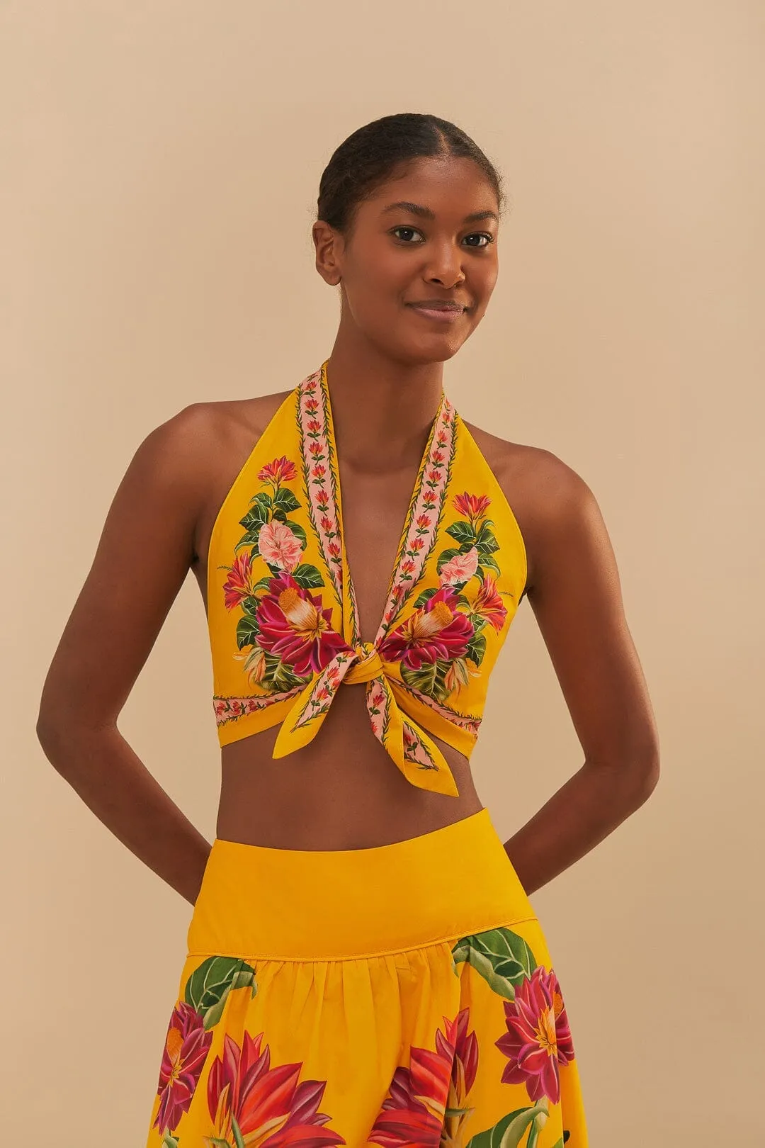 Elastic cuffs Yellow Spring Awakening Organic Cotton Crop Top