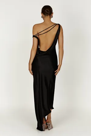 Slim-fit Yvette Slip Maxi Dress With Asymmetrical Hem - Black