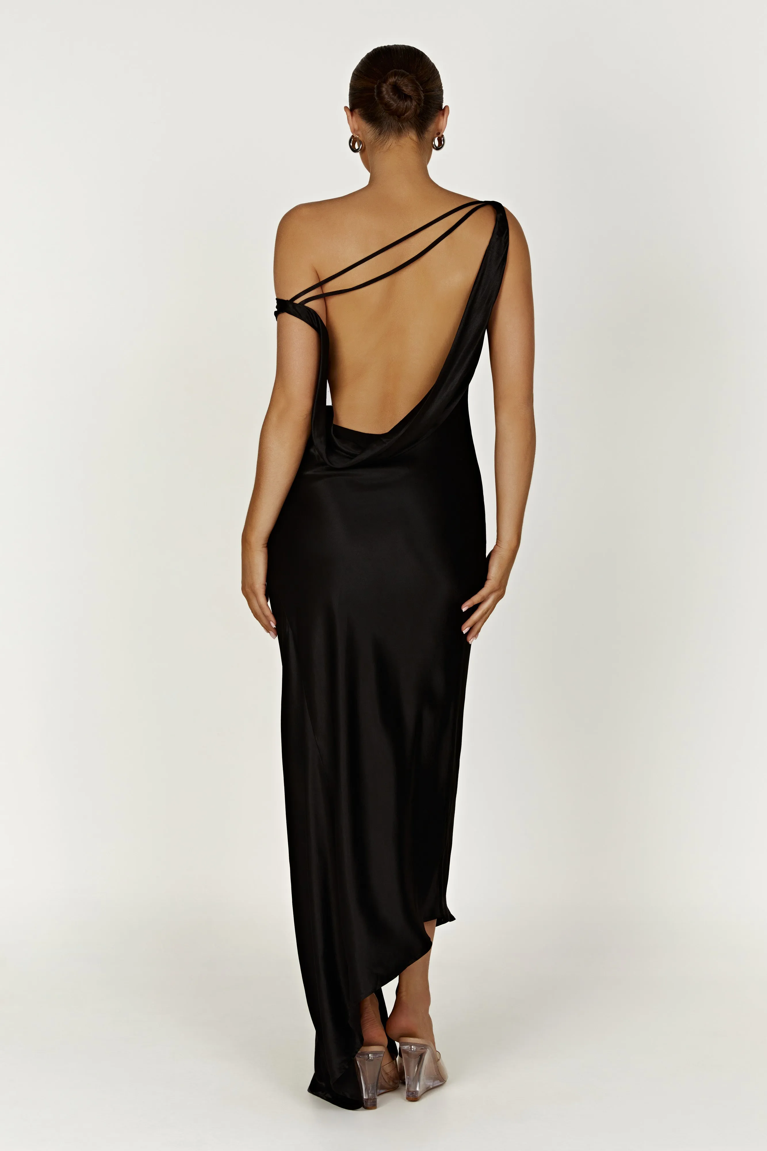 Slim-fit Yvette Slip Maxi Dress With Asymmetrical Hem - Black