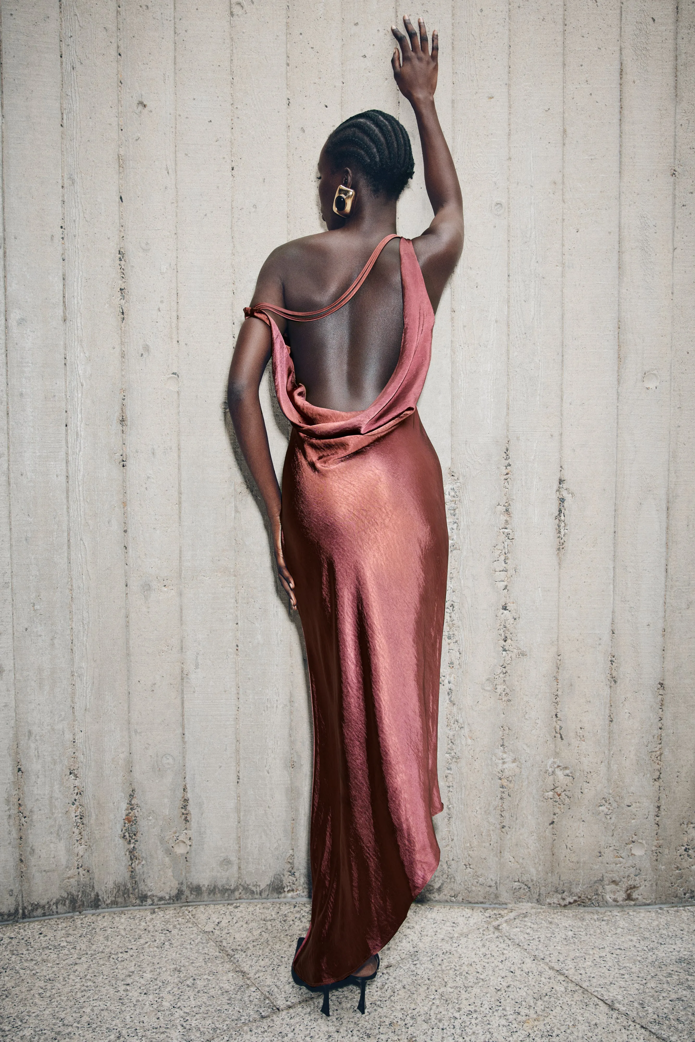 Yvette Slip Maxi Dress With Asymmetrical Hem - Brown Cherry Lightweight Layer