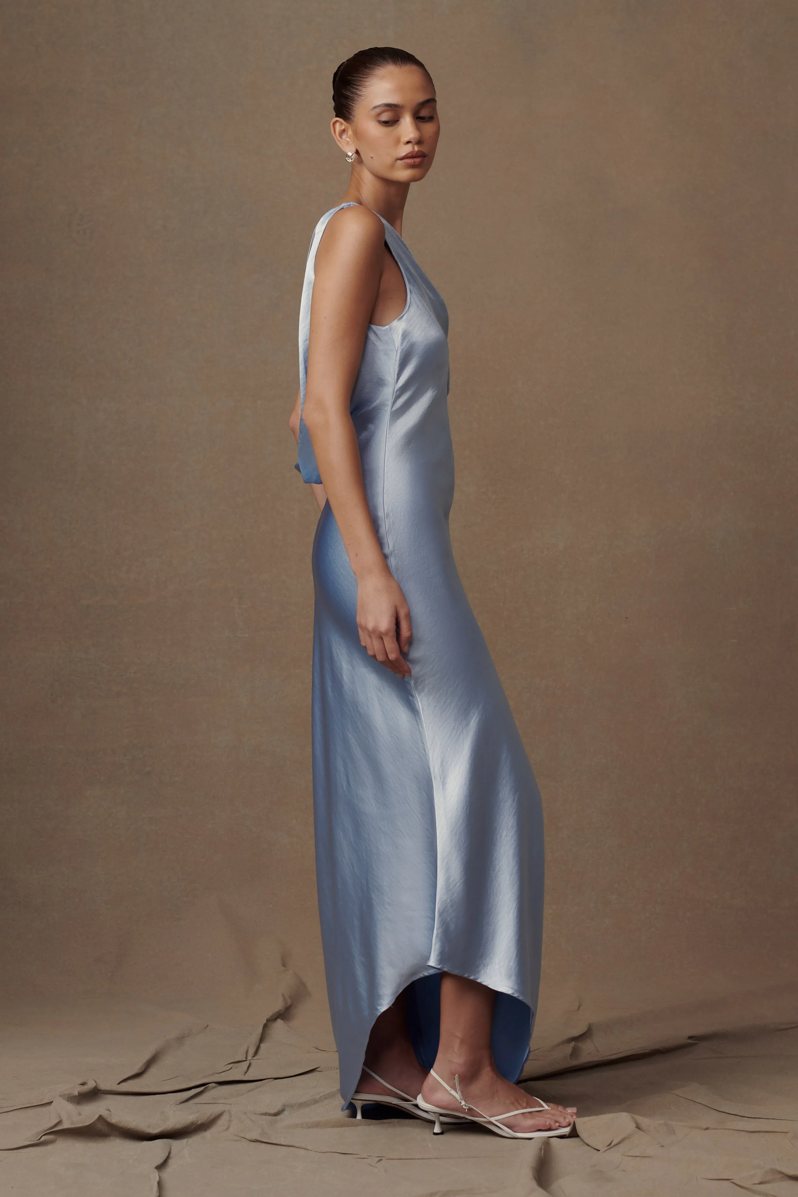 Yvette Slip Maxi Dress With Asymmetrical Hem - Cornflower Blue Relaxed Movement
