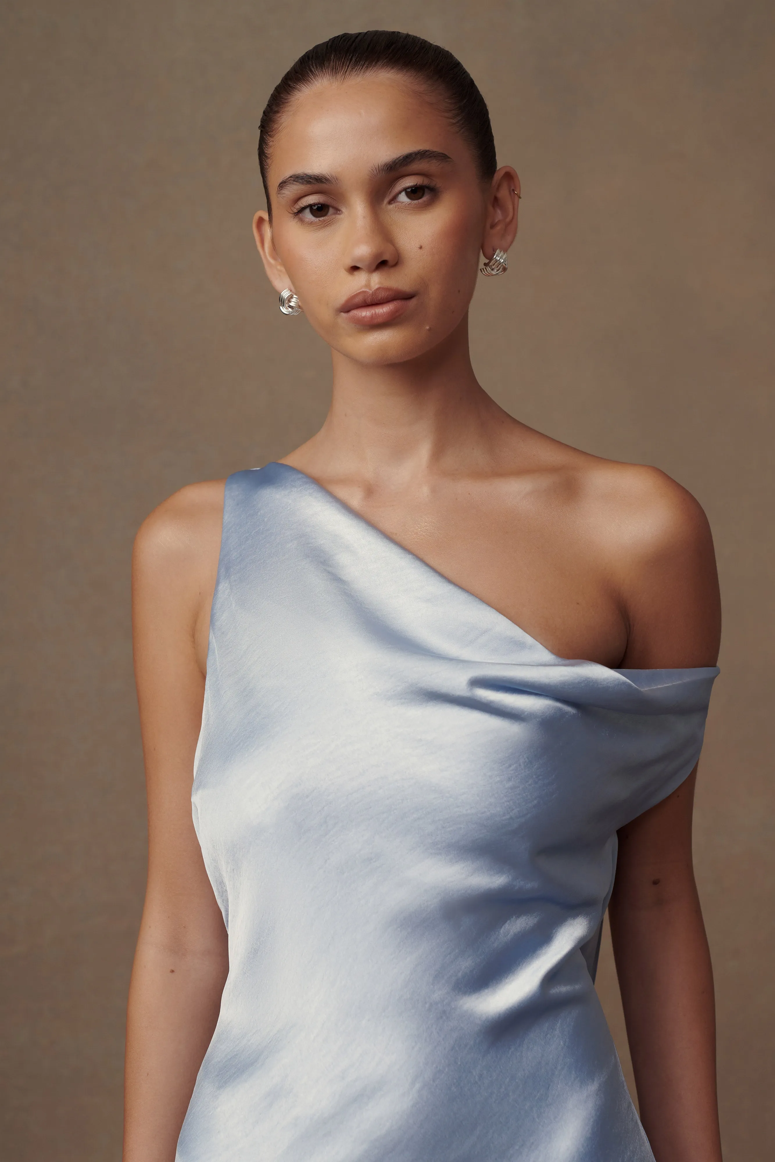 Stylish Look Effortless Pair Yvette Slip Maxi Dress With Asymmetrical Hem - Cornflower Blue