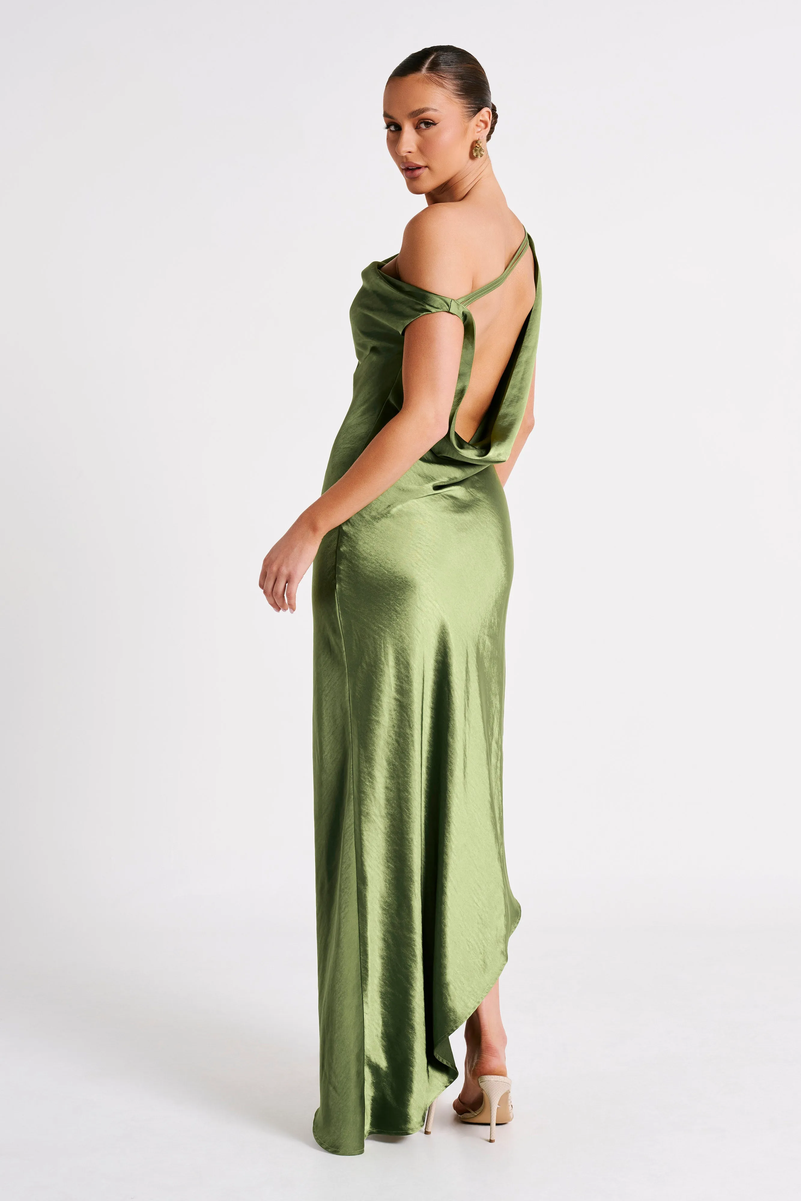 Yvette Slip Maxi Dress With Asymmetrical Hem - Emerald Flare Hem
