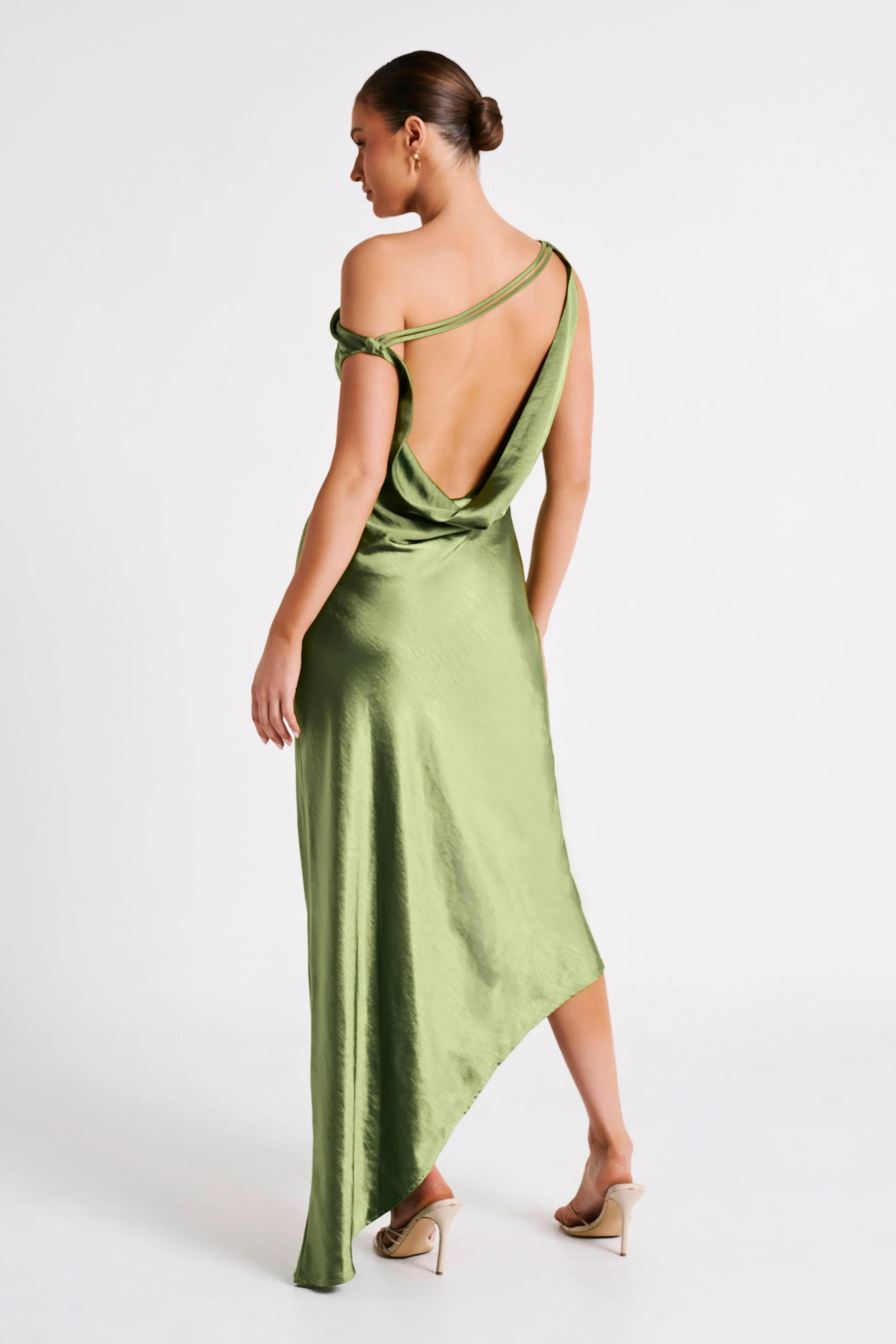 Yvette Slip Maxi Dress With Asymmetrical Hem - Emerald Cozy Touch Flower Soft