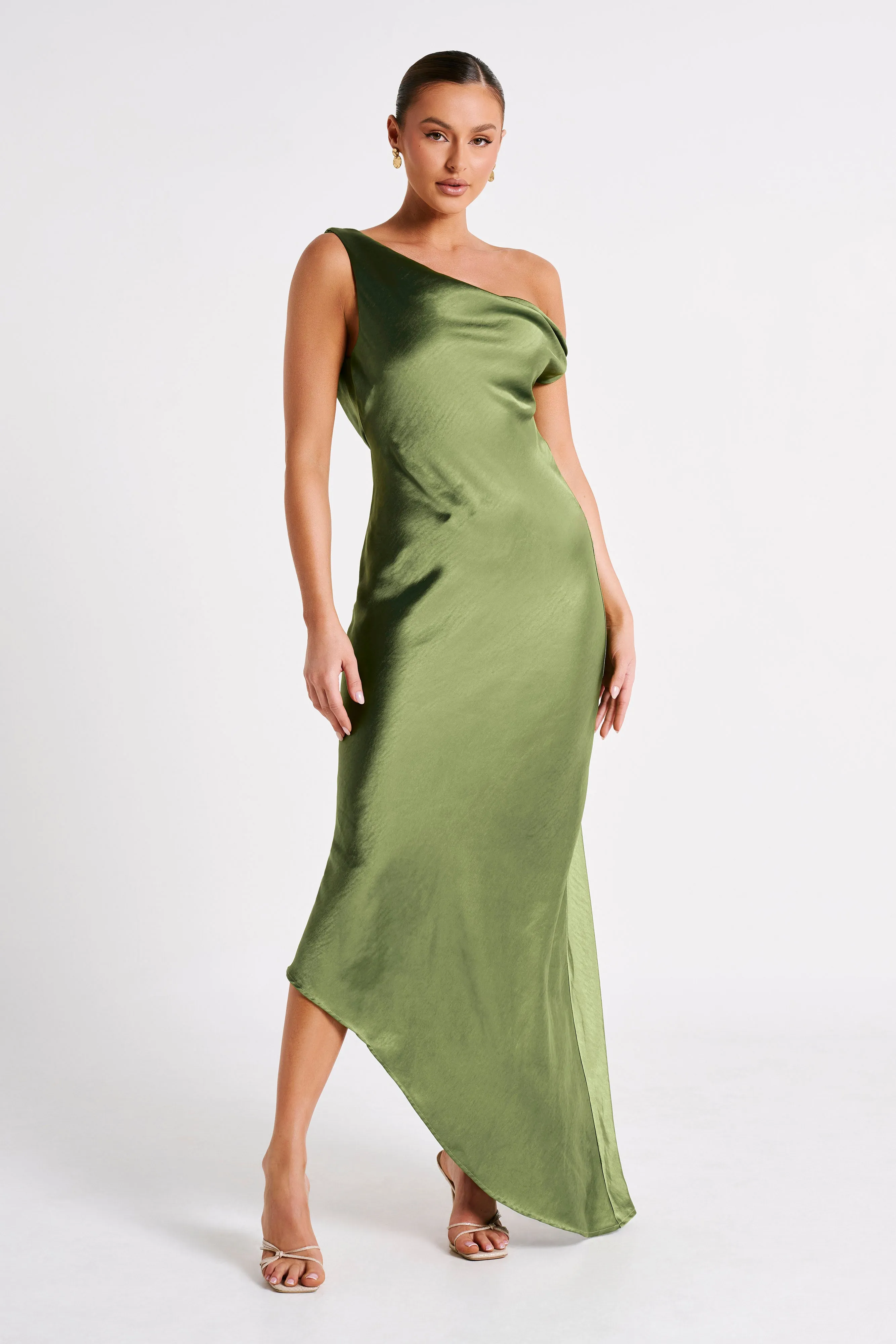 Yvette Slip Maxi Dress With Asymmetrical Hem - Emerald Velvet-Edge Day Magic