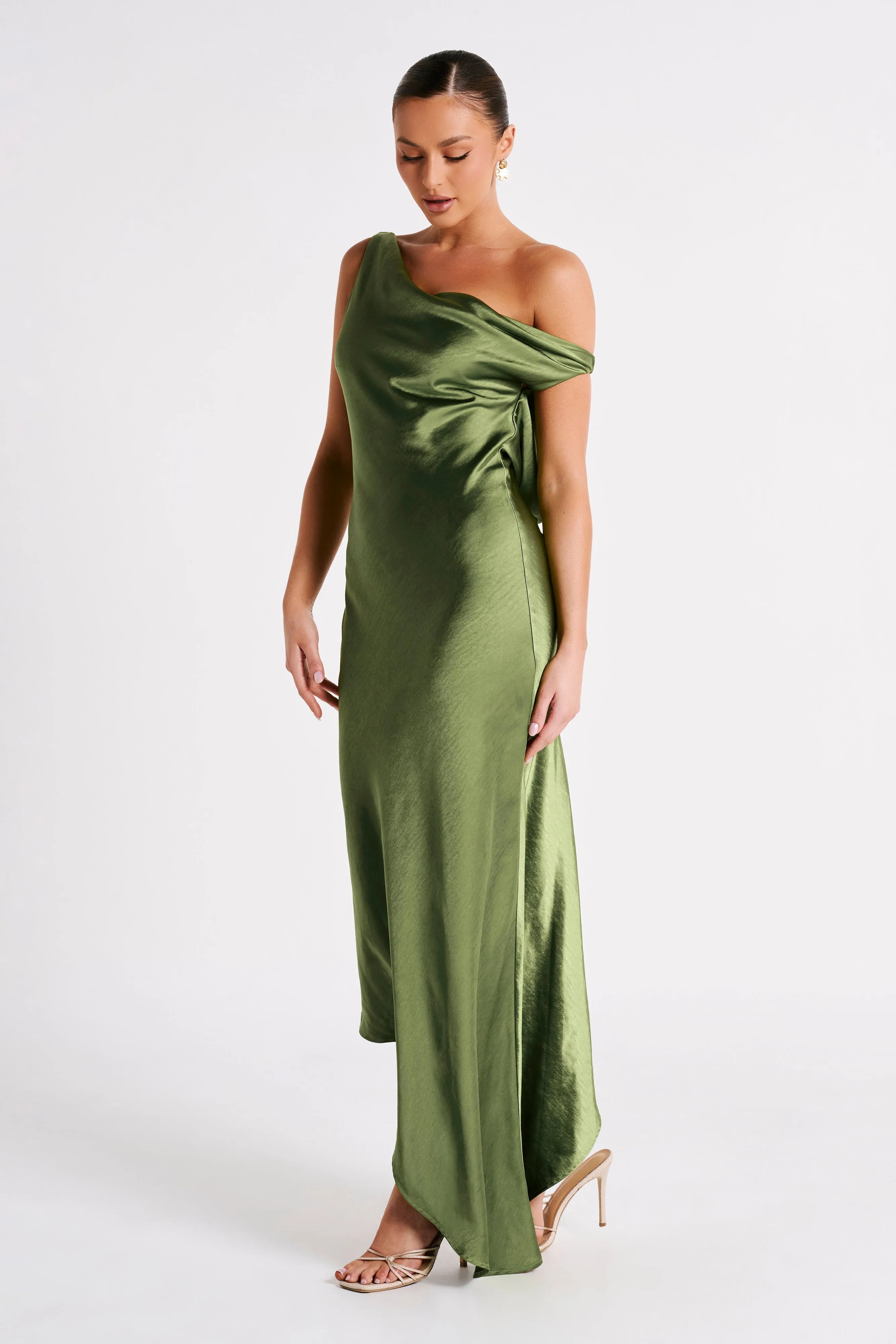 Relaxed Fit Yvette Slip Maxi Dress With Asymmetrical Hem - Emerald